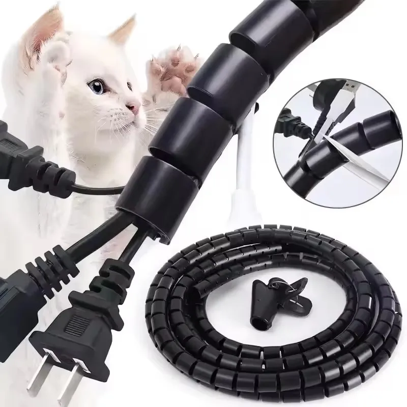 

2M Flexible Spiral Cable Wire Protector Cable Organizer Computer Cord Protective Tube Clip Organizer Management Tools 16/10mm