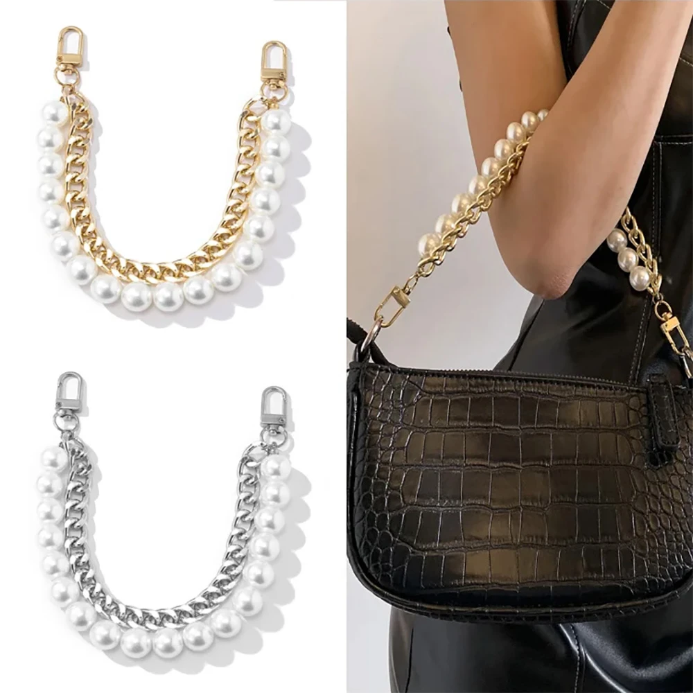 

24cm Pearls Chain Strap For Handbag Fashion Accessories For Handbags Handles For Handbag Imitation Pearl Bag Chain Metal Chains