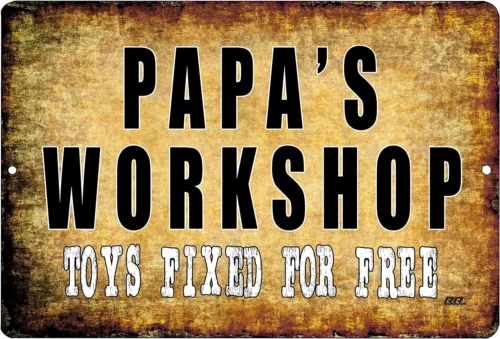 Funny Grandpa Repair Shop Metal Tin Sign Wall Decor Garage Man Cave Papa'S Works