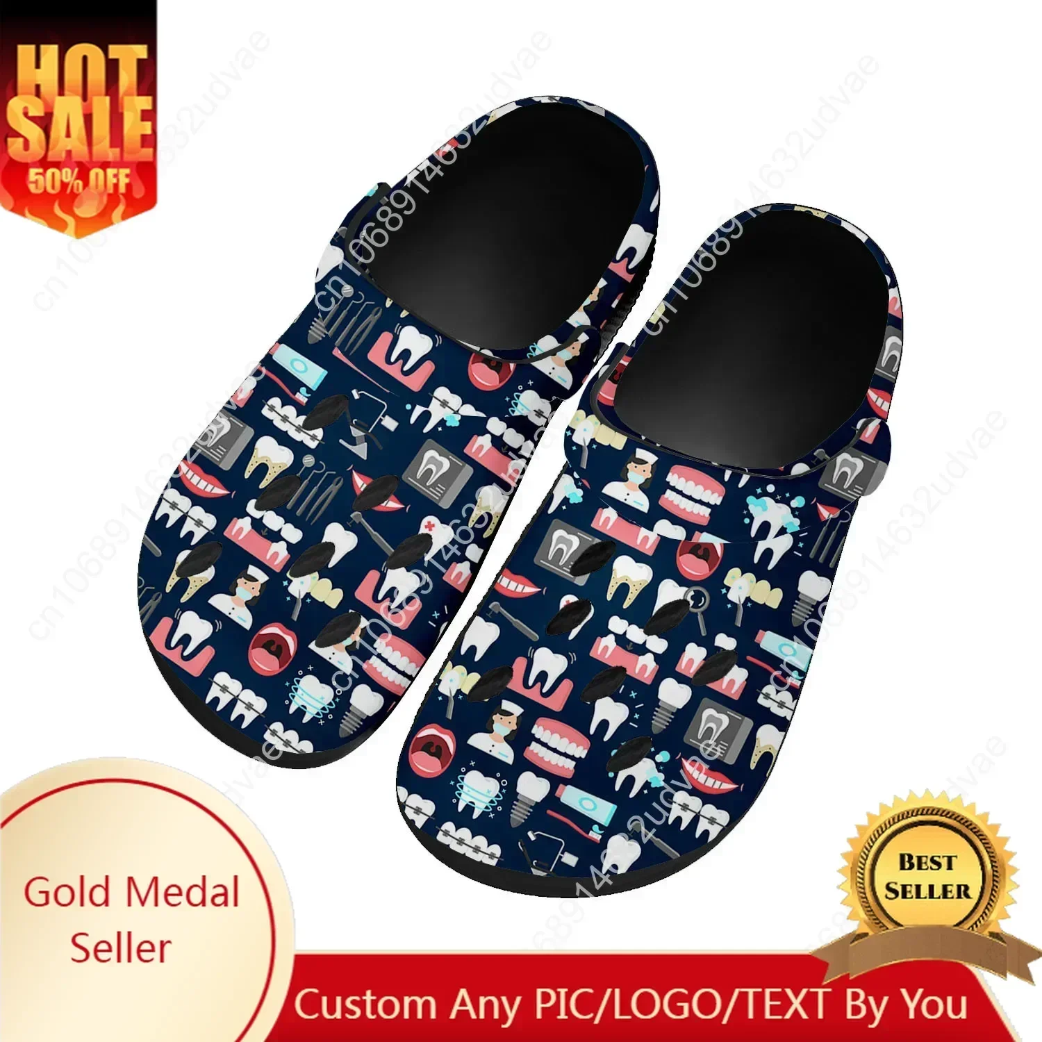 

Tooth Dentist Cartoon Pattern Water Shoes Mens Womens Home Garden Clogs Customizd Sandals Beach Breathable Hole Slippers