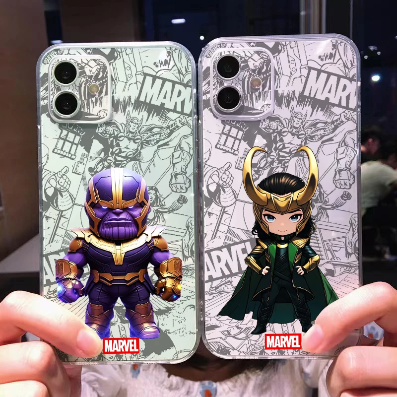 Capa de telefone de silicone líquido para iPhone 15, 14, 13, 12, 11 Pro Max, 13 Mini, 6, 7, 8 Plus, Marvel Thanos Loki