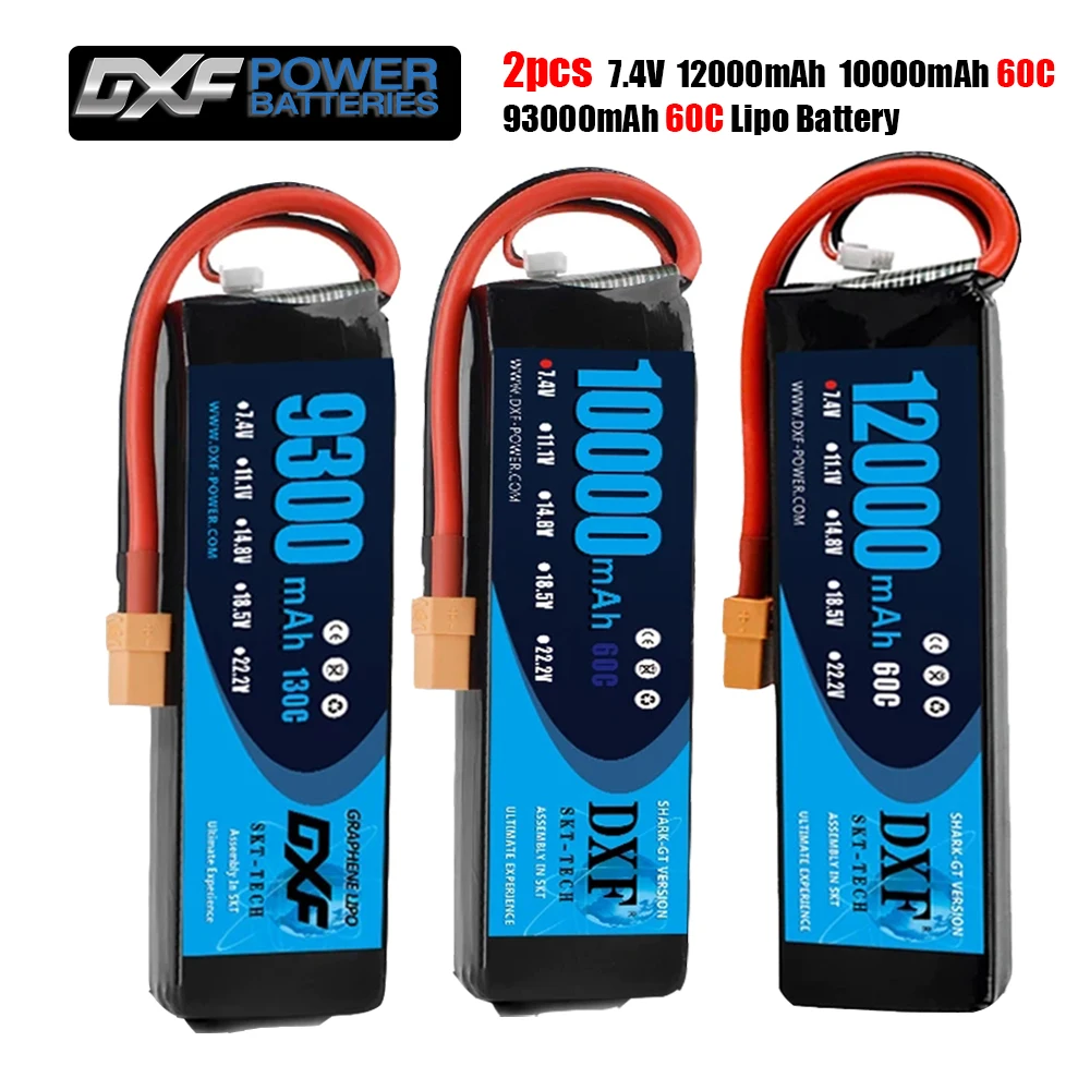 

DXF 2PCS RC Lipo Battery 2S 7.4V 12000mah 10000mah 9300mah XT60 for RC Car Boat Truck Drone FPV Walkera QR X350 Quadcopter Parts