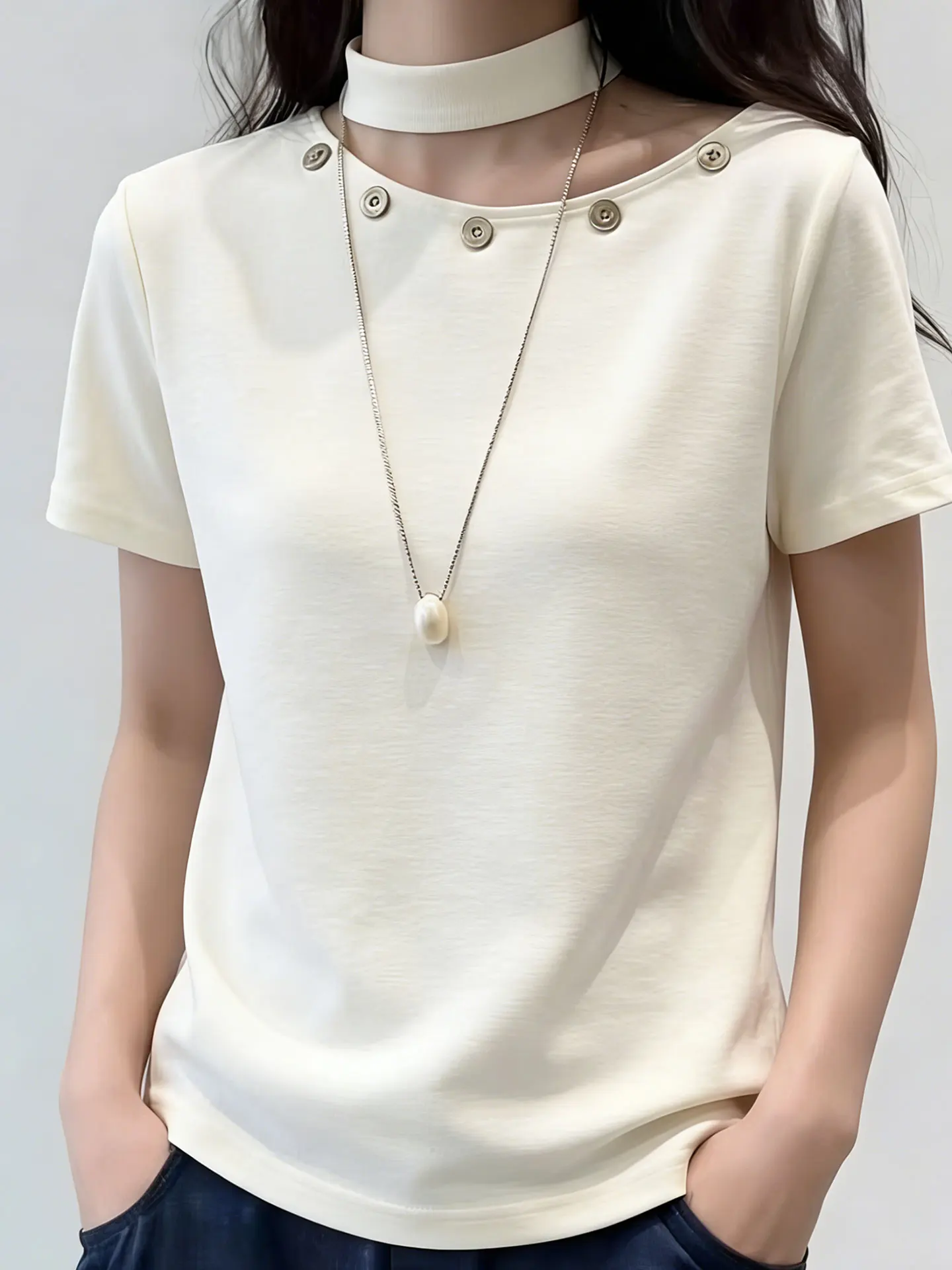 

Ele Hollow out ort Sve T-irt Women's Faion Trend Spring Summer Design Sense Sli Top Korean Sle Straight Cut