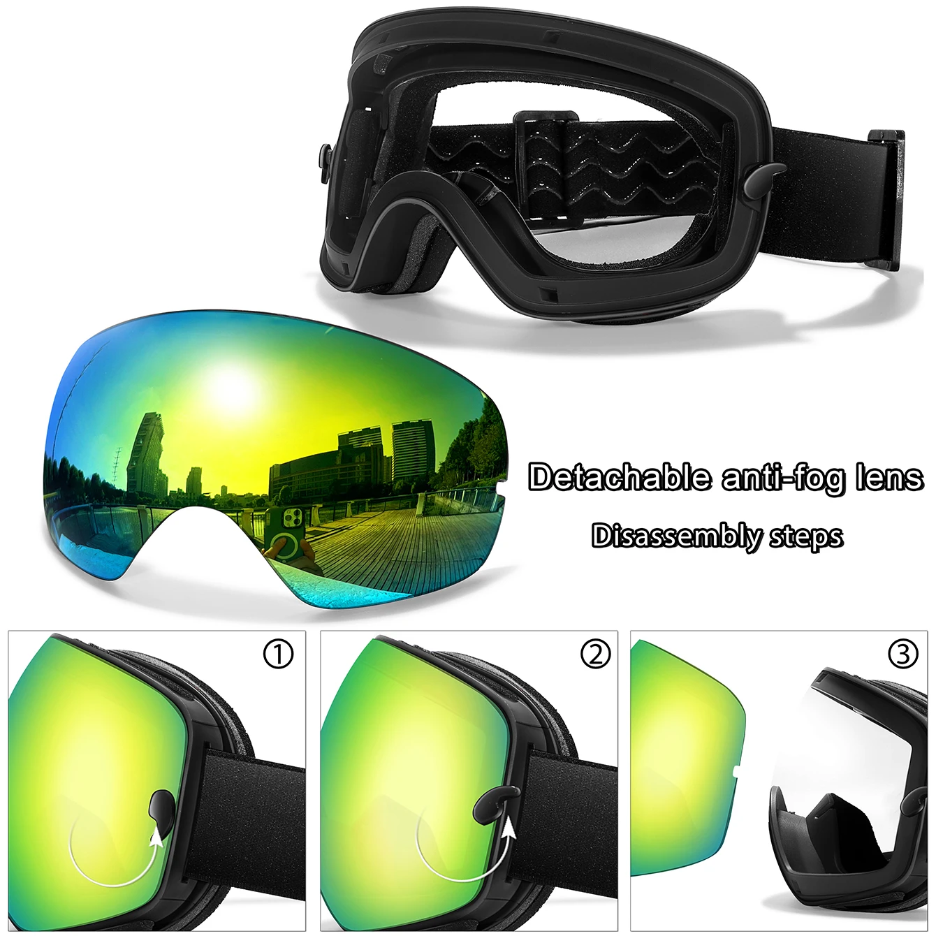 Lens Anti-Fog Ski Goggles for Men Women - Skiing Snowboard Outdoor Sports UV Protection