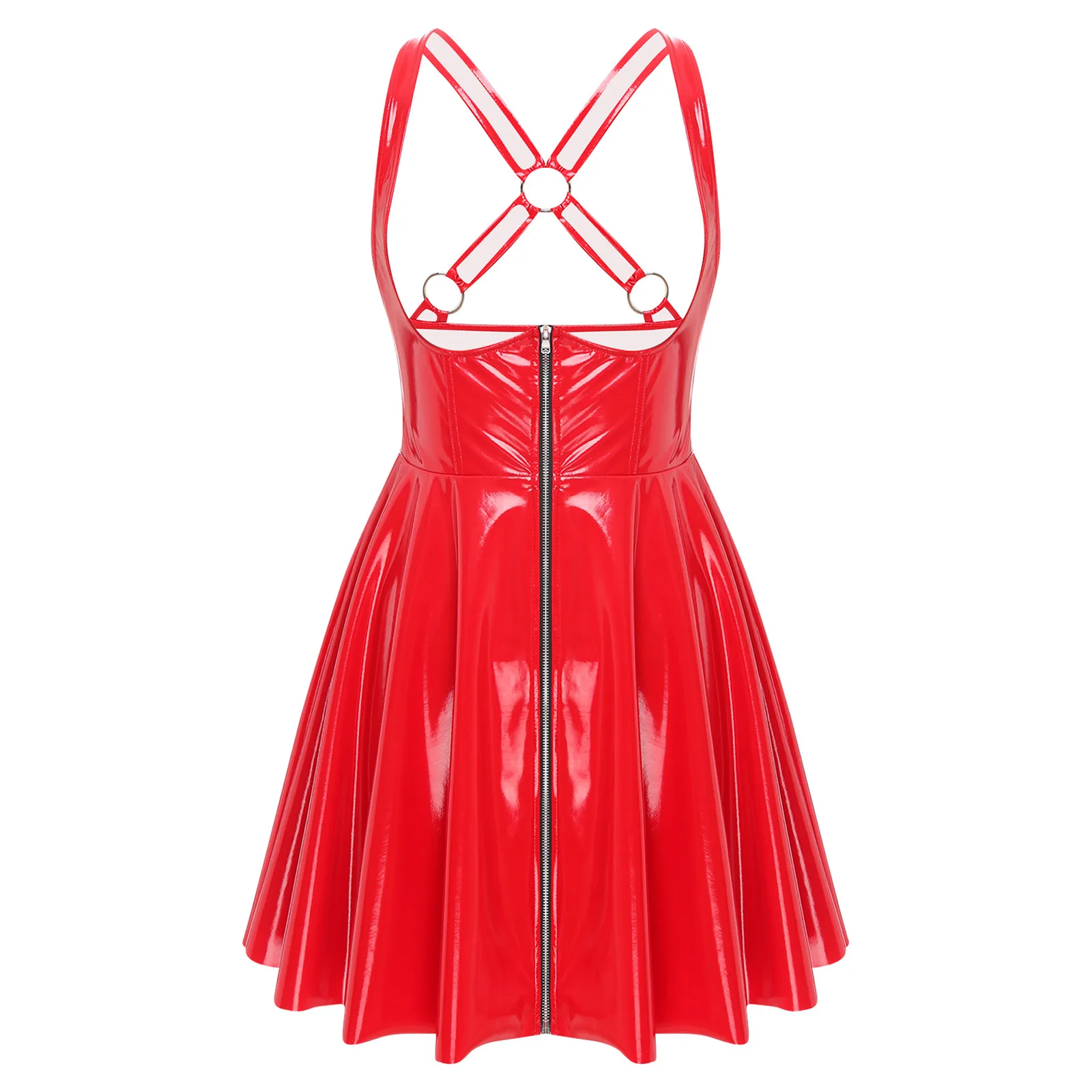 Gothic Punk Women Wet Look Latex Leather Dress Sleeveless Front Cut Out Cups Bodycons Dress Sexy Raves Party Nightclub Clubwear