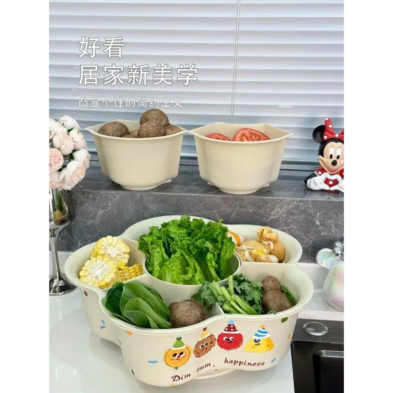 Hot pot side dish household large-capacity kitchen rotatable grid food storage rack multi-layer side dish rack