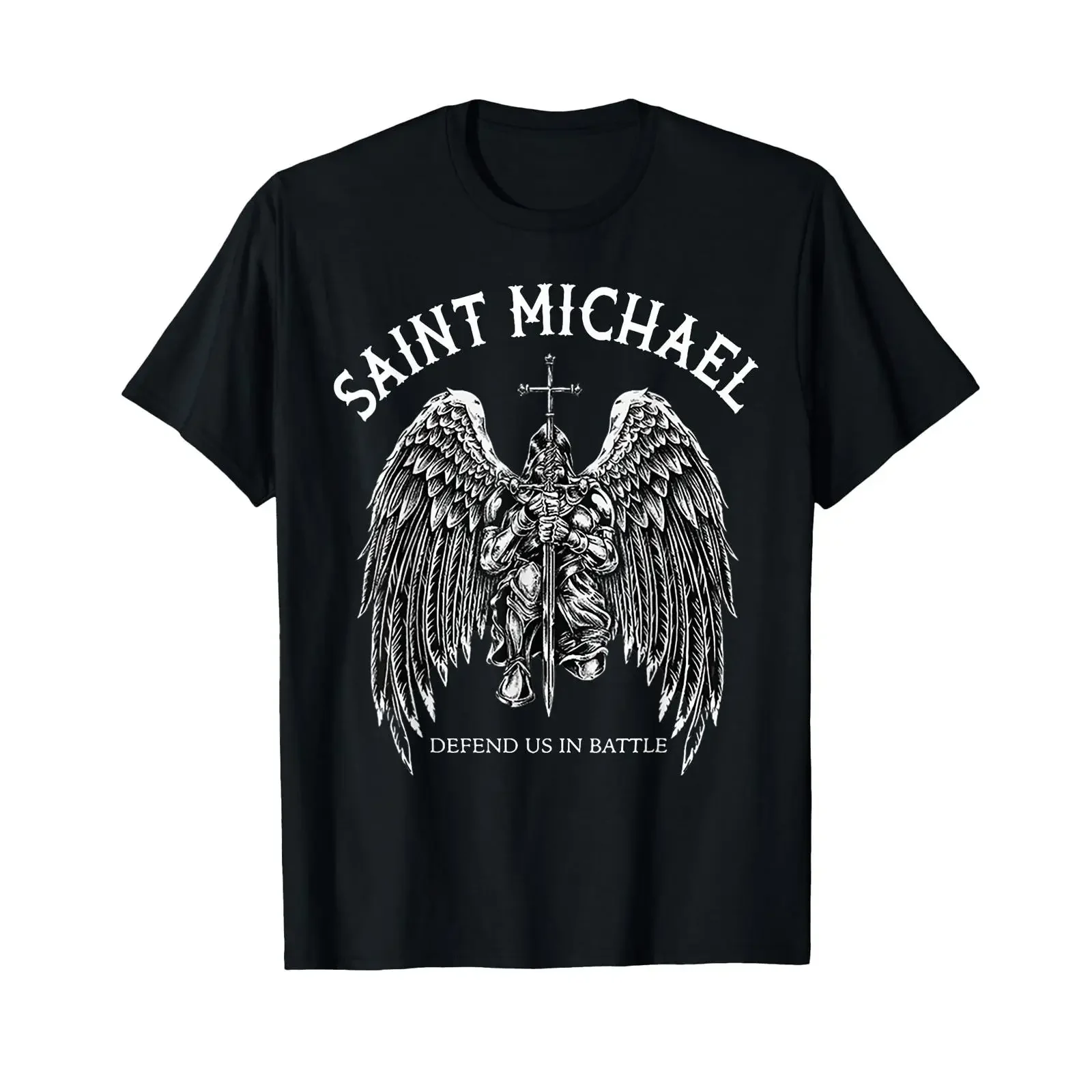 Saint Michael Defend Us in Battle T Shirt vintage Washed streetwear Top For Everyday Wear fashion Versatile Comfortable