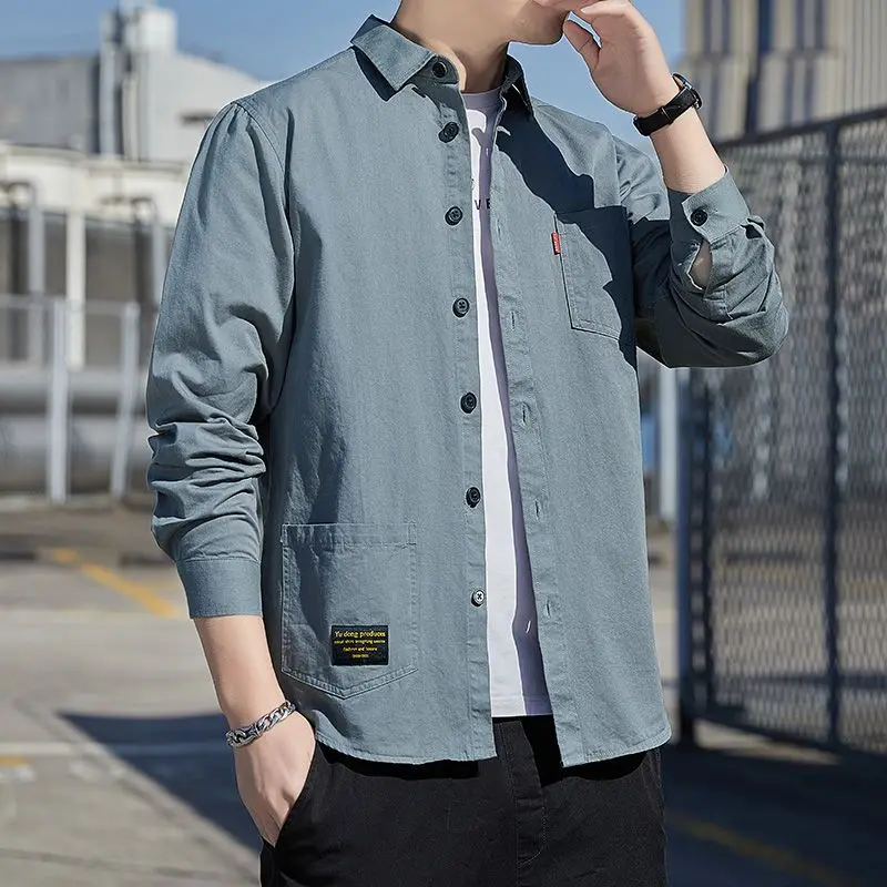 

New Men's Loose Casual Shirt Versatile Autumn Fashion Outerwear Standard Fit Long Sleeve High Elasticity Classic Collar Unisex