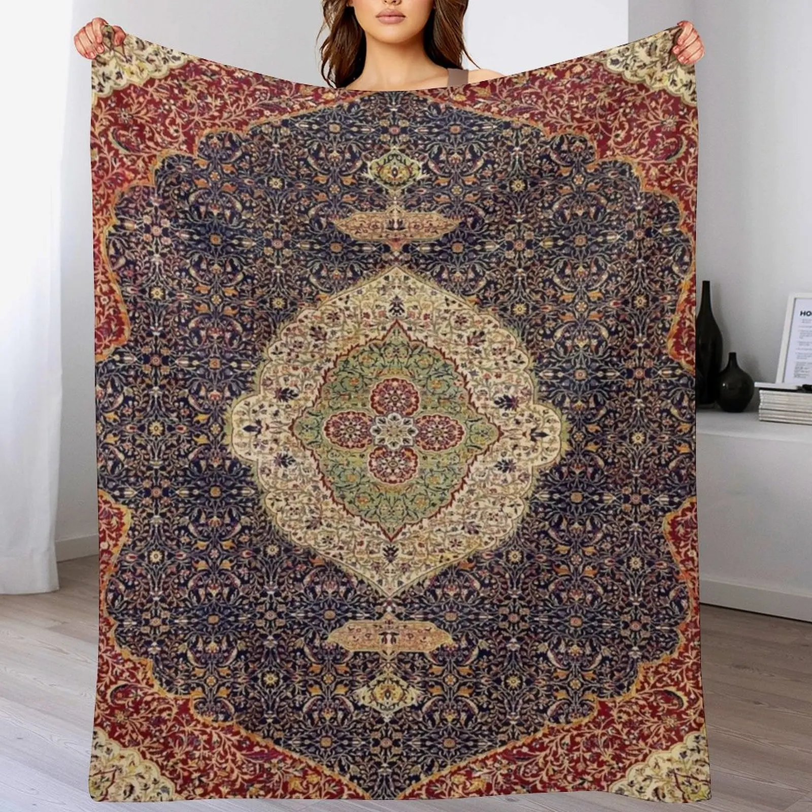

Vintage Antique Persian Carpet Throw Blanket Lightweight Warm Blanket for Indoor Outdoor Use
