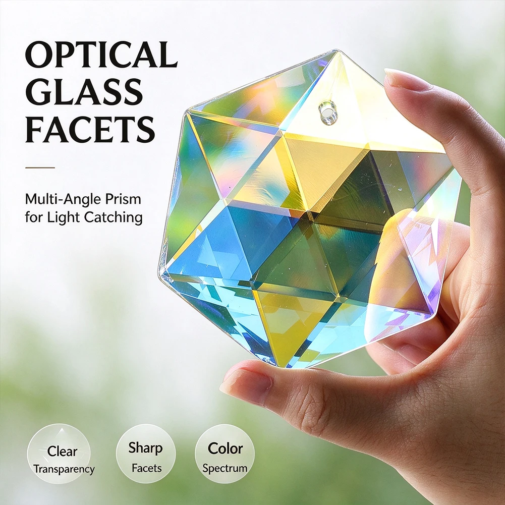 100mm Clear AB Crystal Hexagram Prism Suncatcher Large Geometric Glass Hanging Pendant Rainbow Maker Window Chandelier Decor