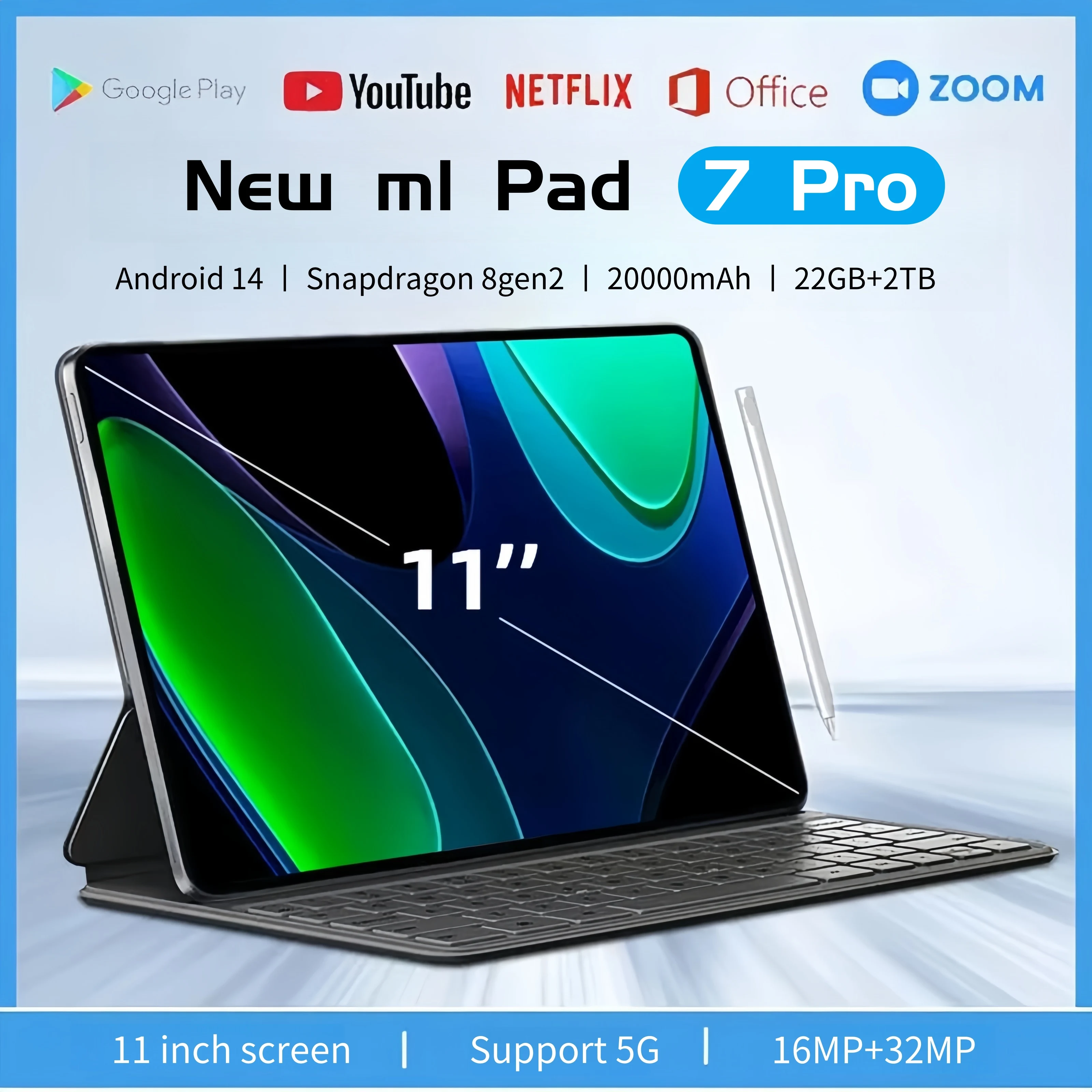 yZ[z2025 Pad 7 Pro O[o 11C`^ubg Android 14 16GB 1TB Snapdragon 8 Gen2 4K HD 5G WIFI Bluetooth WPS 20000mAh ^ubg PC