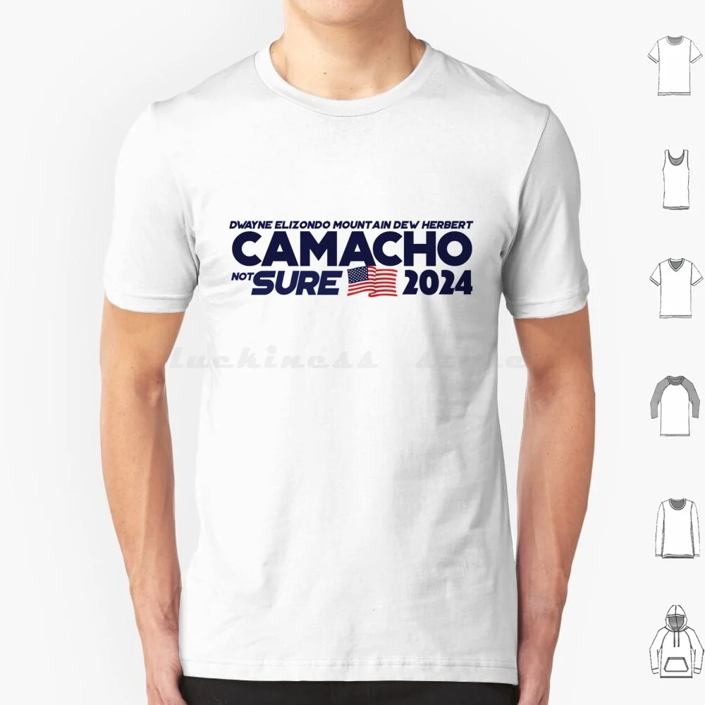 Camacho 2024 Camiseta 6xl Camiseta fresca de algodón Camacho para la idiocracia del presidente No seguro Dwayne Elizondo Mountain Dew Herbert Camacho