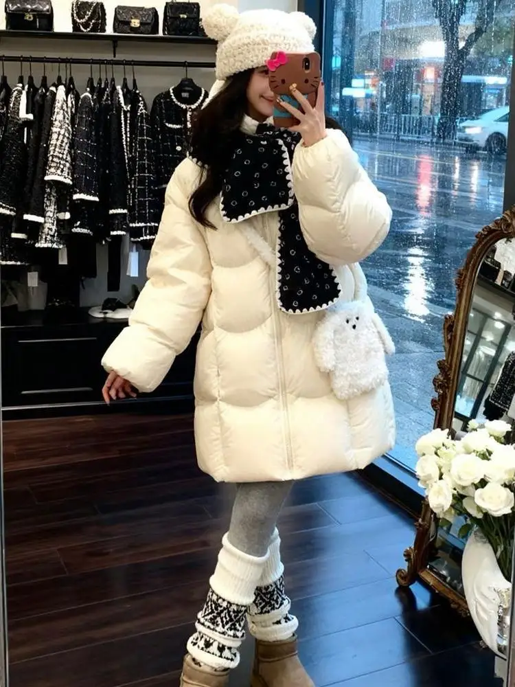 

Thiened Warm Design Hooded Mid-Length Cotton Jaet Women's Winter Faion Bread Sle Coat Sli Commute Simple Sle