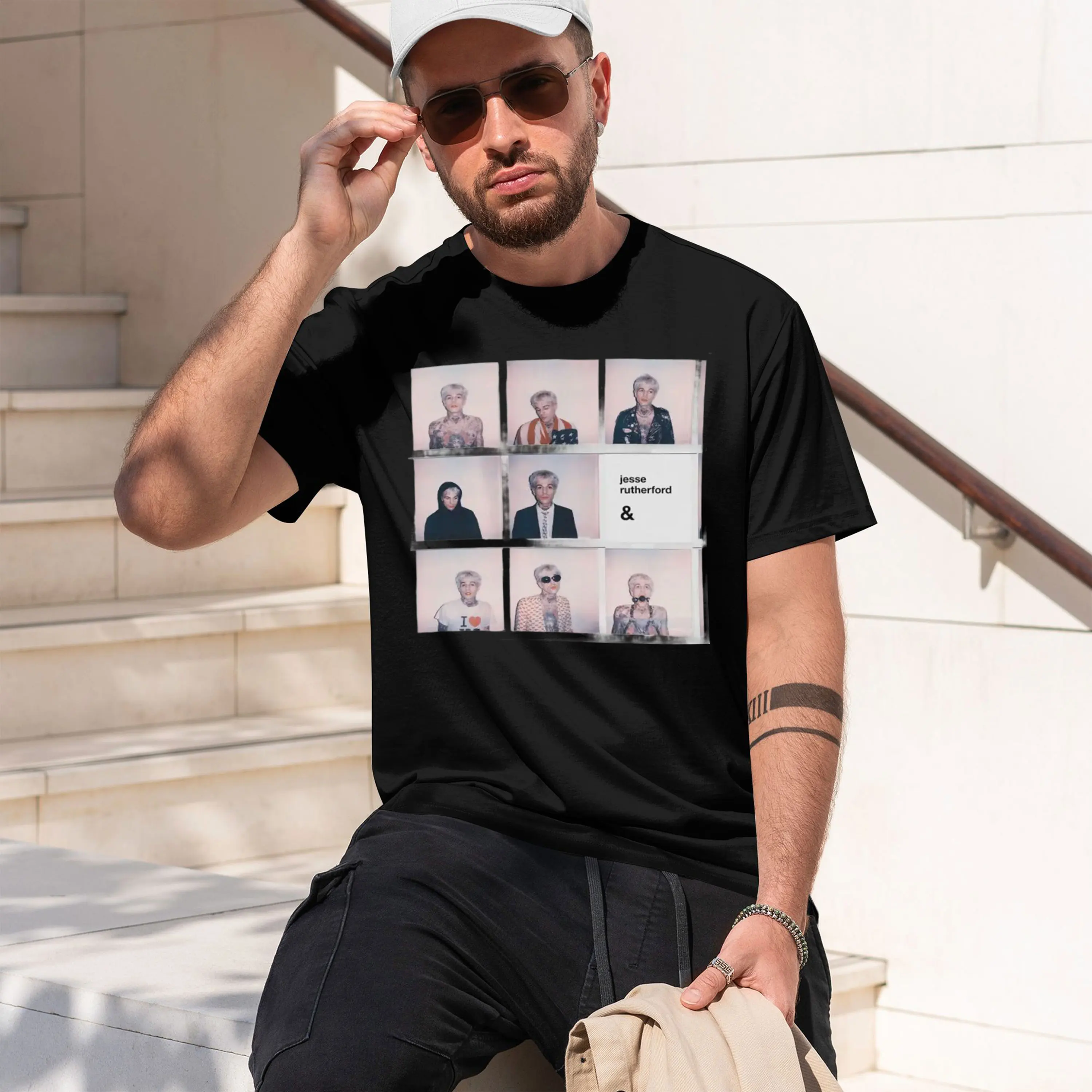 Estilo Jesse Rutherford: Variedad de Looks de Rutherford, Collage de Atuendos Diversos de Jesse, Ropa de Mujer, Camiseta de Cuello Redondo para Hombre, Novedad 2026