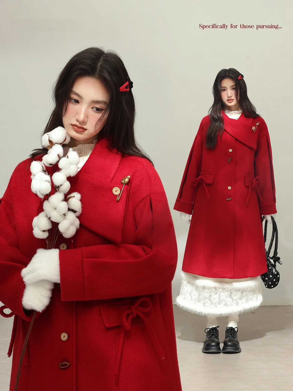 

Ele Long Loose Winter Coat Korean Sle Luxury New Year Cheese Eating Big Mouth Faionable Outerwear High Waist Pants