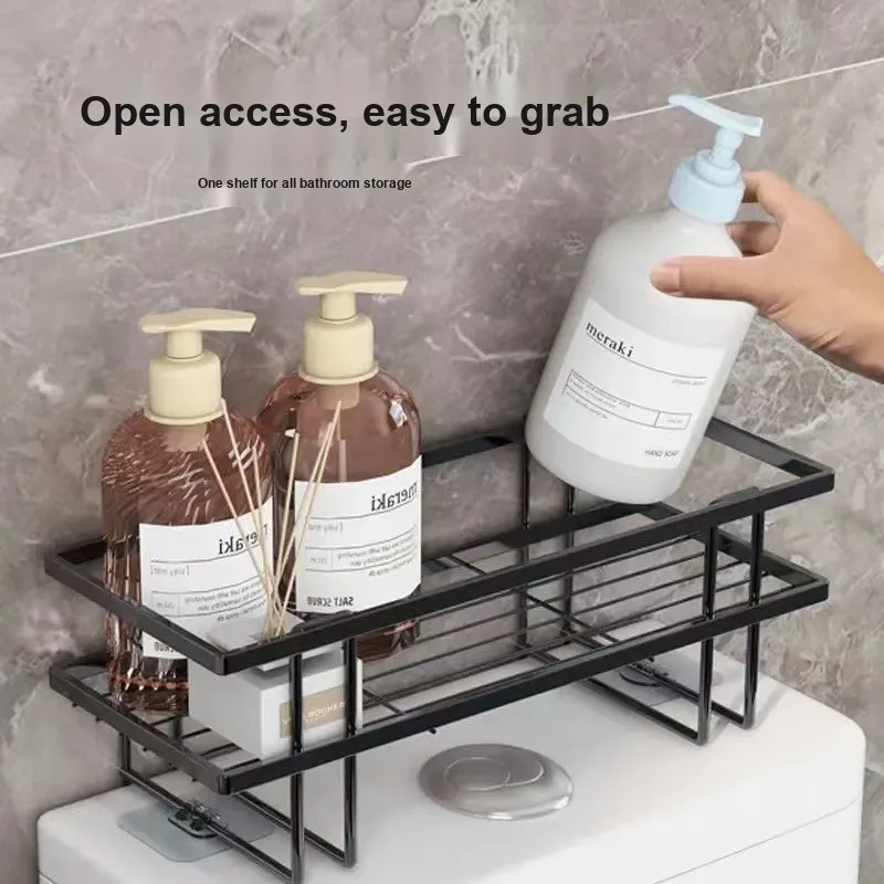 Multi-Function No-Drill Toilet Paper Storage Rack Bathroom Shelf Organizer for Water Tank Sundries