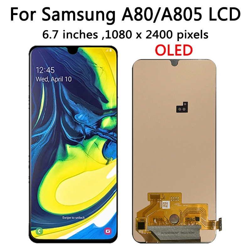 Super AMOLED A90 Screen For Samsung  A80 LCD A805 A805F A805F/DS A8050 display With Frame Touch Screen Digitizer Assembly