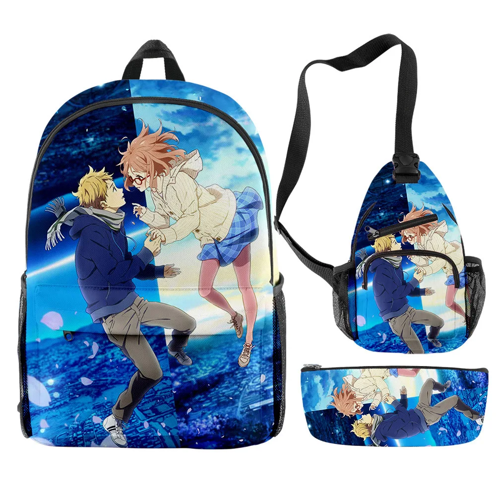 

Cartoon Novelty Cool Beyond the Boundary 3D Print 3pcs/Set pupil School Bags Travel Laptop Backpack Chest Bag Pencil Case