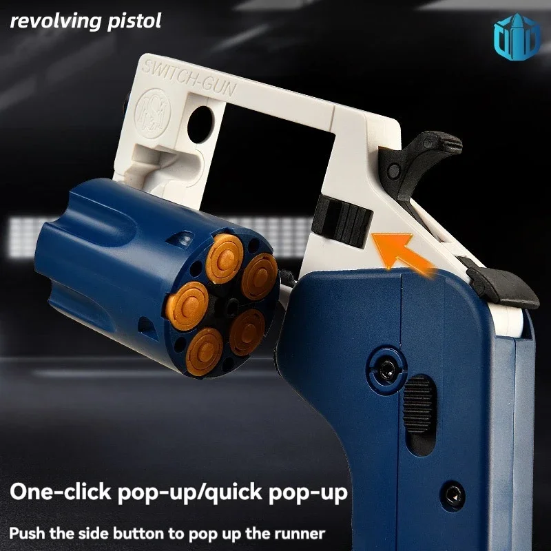 Folding Revolver Gun Shell Throwing Pistol Fidget Anti-stress Gun Weapons Toy Manual Shooting Launcher for Boys Adults Gifts