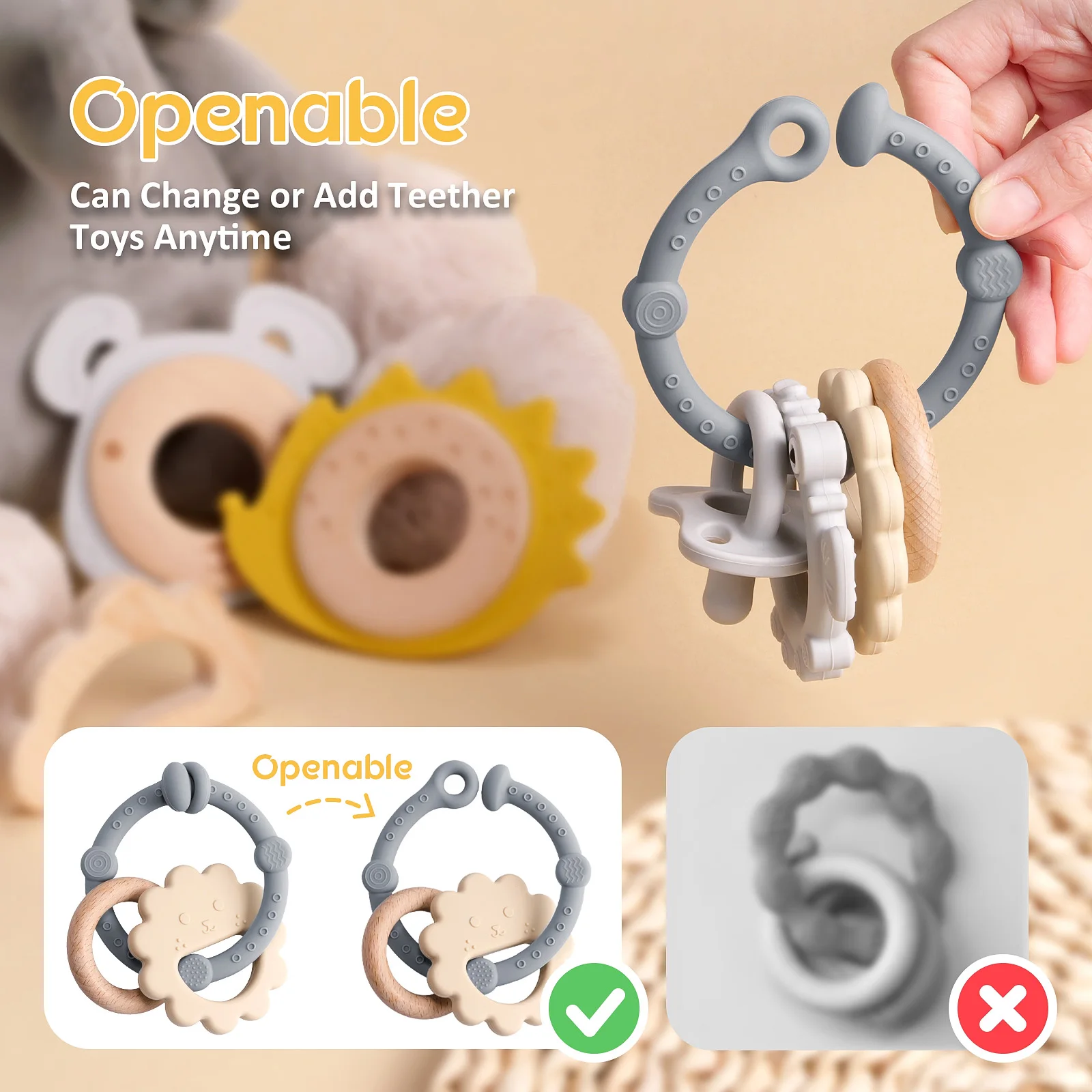 TYRY.HU 1Set Baby Soft Silicone Teether BPA Food Grade Baby Teether Ring Newborn Baby Accessories Teething Toys Cartoon Silicone
