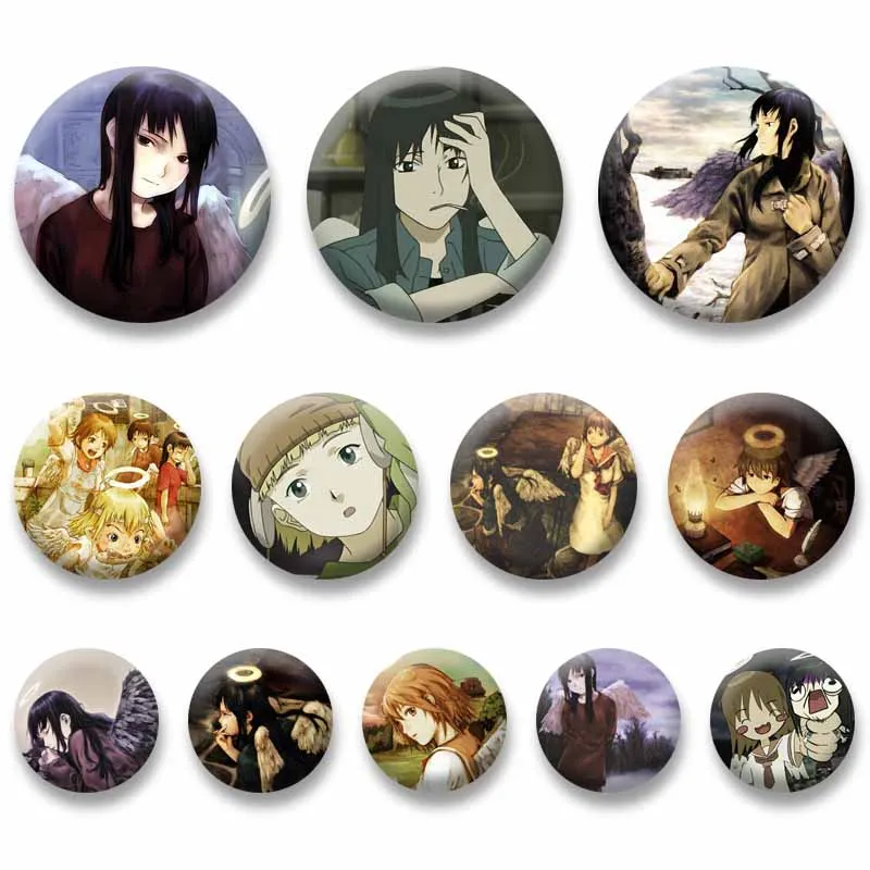 Anime Haibane Renmei Button Pins Reki Rakka Cartoon Brooch Charcoal Feather Federation Badge Backpack Shirt Jewelry Accessories