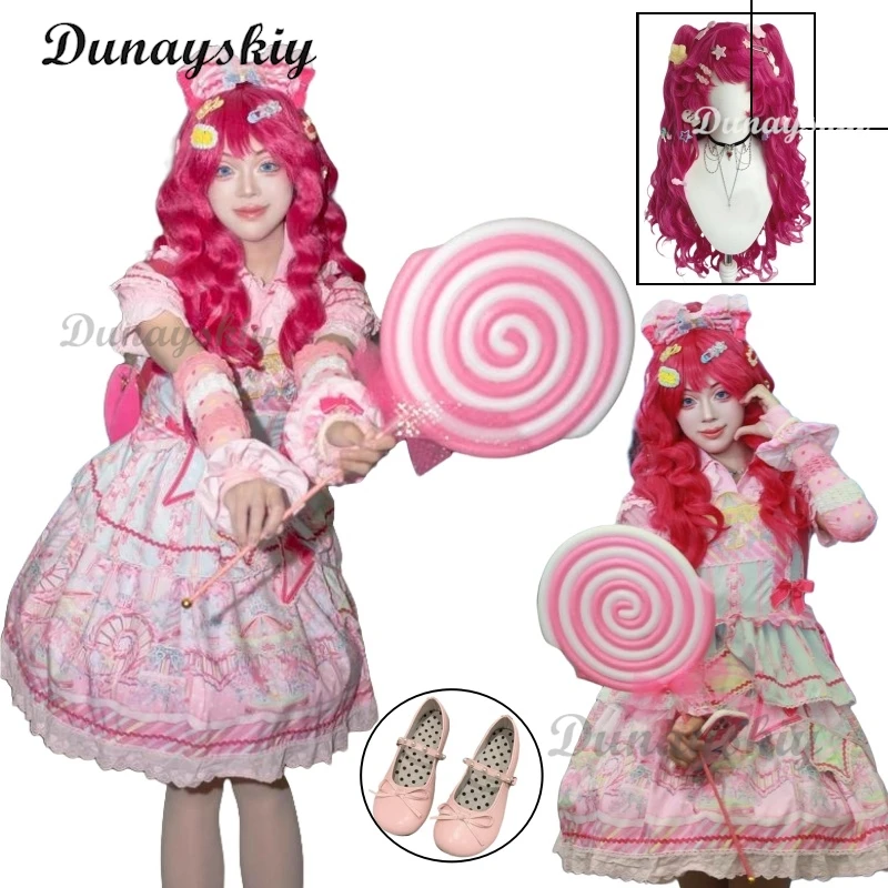

Pinkie Pie Cosplay Costumes Wig Shoes Anime Sweet Lolita Candy Amusement Park Dresses Kawaii Dress Up Party Suits Jirai Kei
