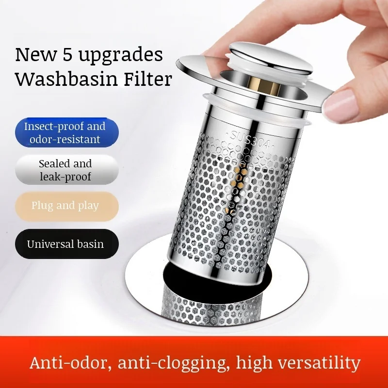 

AntiOdor Drainer Sink AntiLeakage Plug Bouncing Core Filter Presser AntiOdor Drainer for Sinks