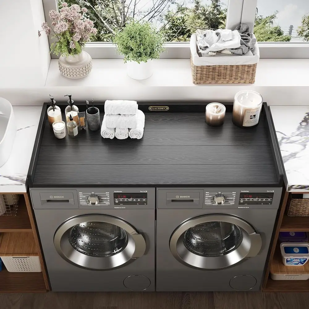 Housse de comptoir pour lave-linge et sèche-linge, imperméable en HDPE noir, pour buanderie, sans fuite, organisation facile