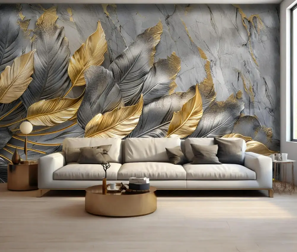 

Customized Size French Golden leaves branches Mural Wallpaper Murals Home Decoration flower Patterns phot 3d wallpaper
