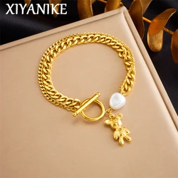 XIYANIKE 316L Stainless Steel Gold Color Cute Bear Bracelet For Women Girls Fashion 2 layers Wrist Chain Jewelry Gifts Wholesale
