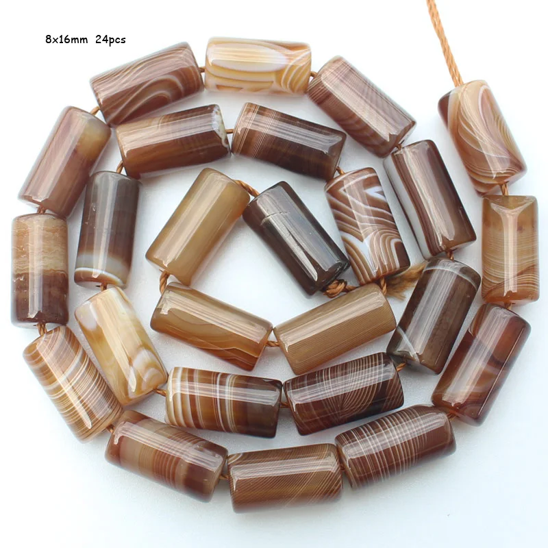 Beautiful 6-17mm Coffe Color Stripe agates Tube Beads 15\