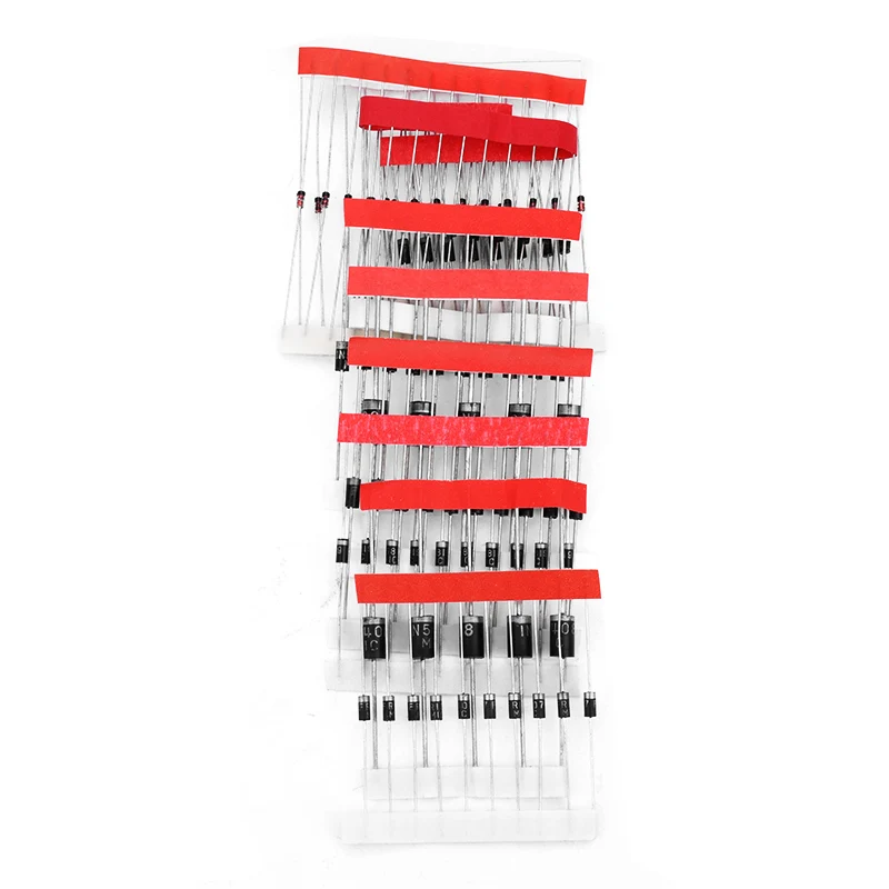 Фонарь, Диод в ассортименте, комплект 1N4148/1N4007/1N5819/1N5399/1N5408/1N5822/FR107/FR207, 8 видов = 100 шт.
