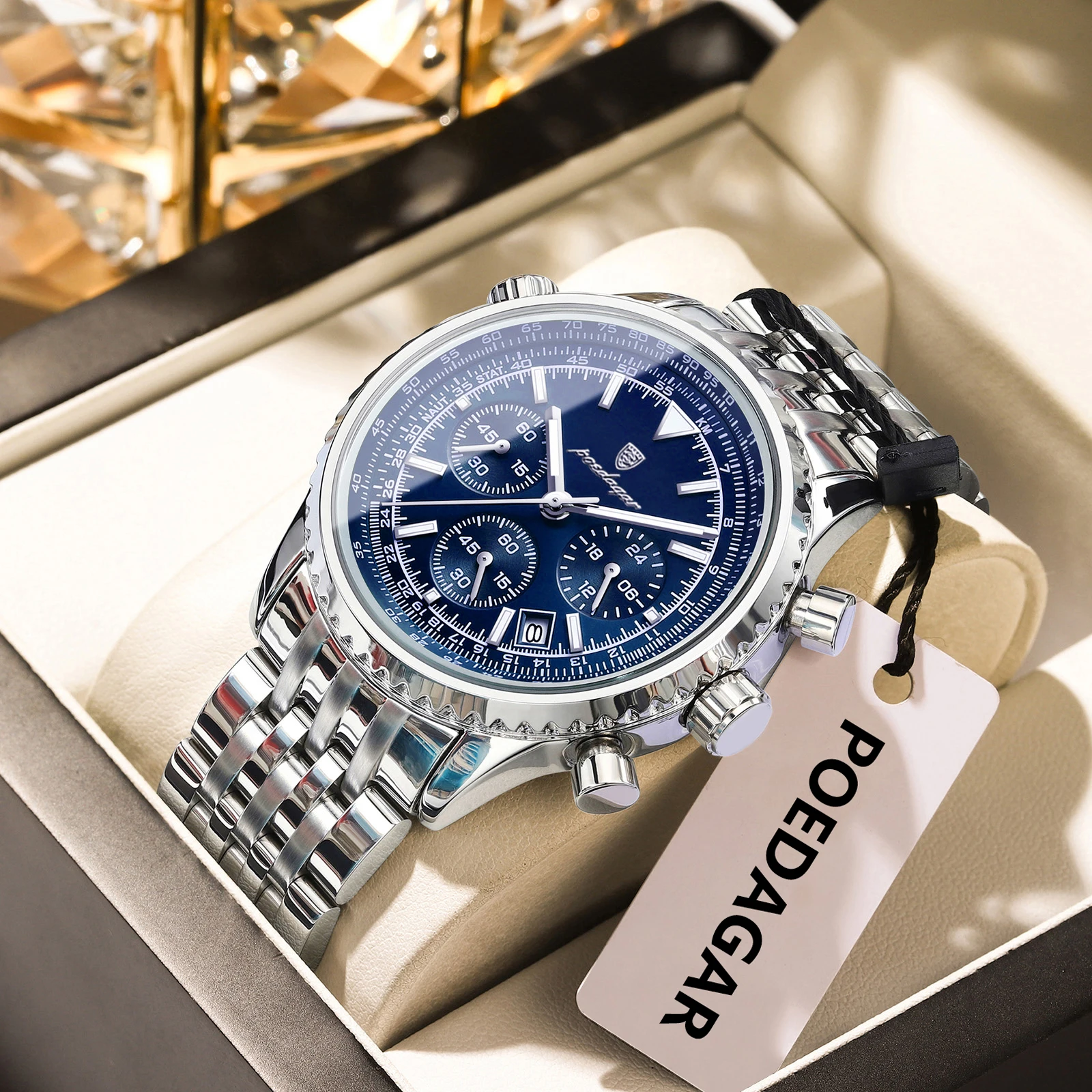 POEDAGAR Trendy Man Watch Chronograph Date Waterproof Luminous Men's Watches Stainless Steel Quartz Sports Luxury Man Wristwatch image 3