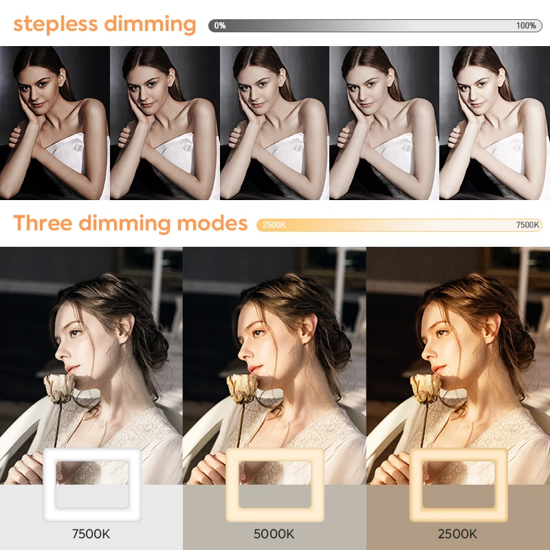أضواء حلقة 18 بوصة، مع حامل إضاءة و3 حامل هاتف عكس الضوء حلقة مربعة للتصوير الفوتوغرافي المكونات في الضوء لتيك توك والفيديو والصور