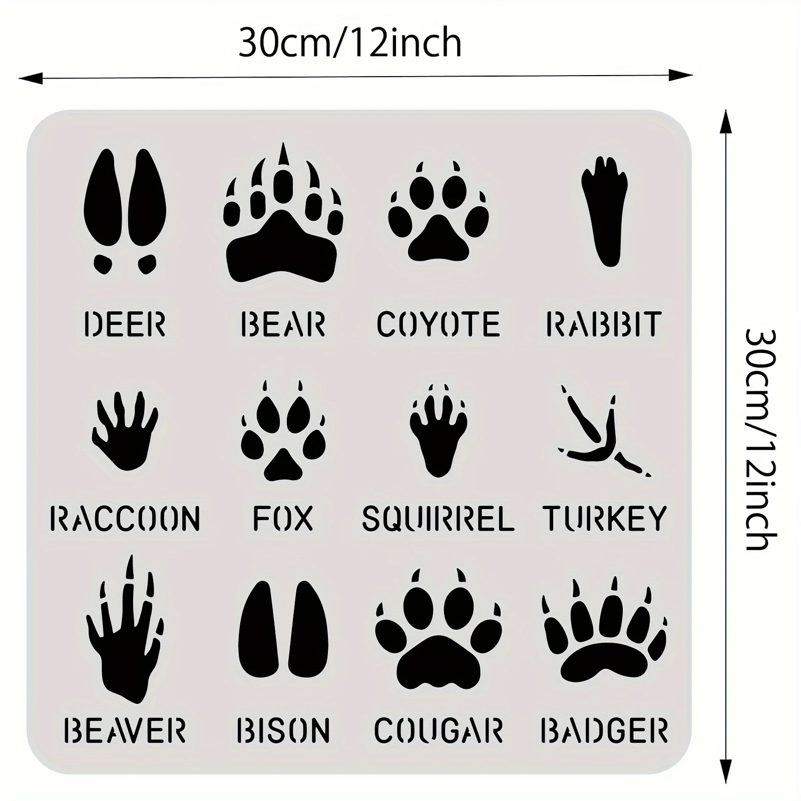 1PC 11.8×11.8inch Animal Paw Print Stencil Reusable Wildlife Track Template for Wall Painting, Fabric, Canvas and Furniture Deco