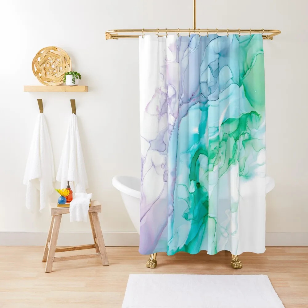 

Light Purple, Blue, and Green Abstract: Alcohol Ink Painting Shower Curtain Bathroom Box Curtain