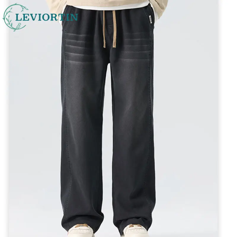 

Новые осенние и зимние лоскутные потертые полированные белые повседневные брюки для мужчин, свободные рабочие брюки со средней талией и прямыми штанинами