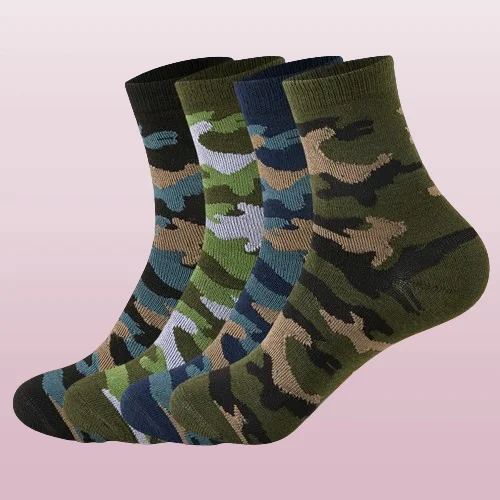 2024 New 6/12 Pairs Spring And Autumn Men's Mid-tube Camouflage Army Green Short Socks Casual Comfortable Breathable Socks