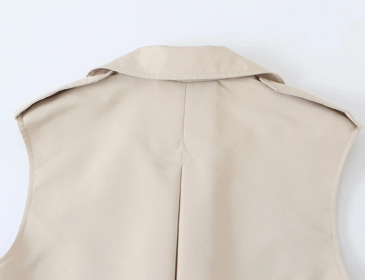 KONDALA Damen Lässige Trendige Bluse Doppelreihig mit Gürtel V-Ausschnitt Taschen-Tanktop Neue Mode 2026 Sommer Frühherbst Lässige Weste – Detail 7