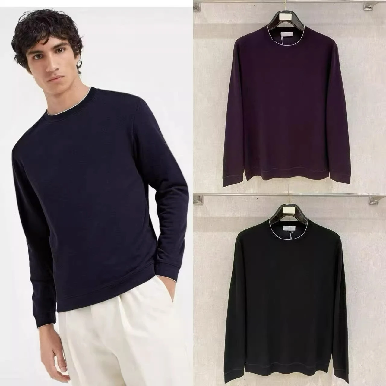 

BC autumn and winter new old money style men's embroidered crew neck knitted sweater business casual long-sleeved sweater