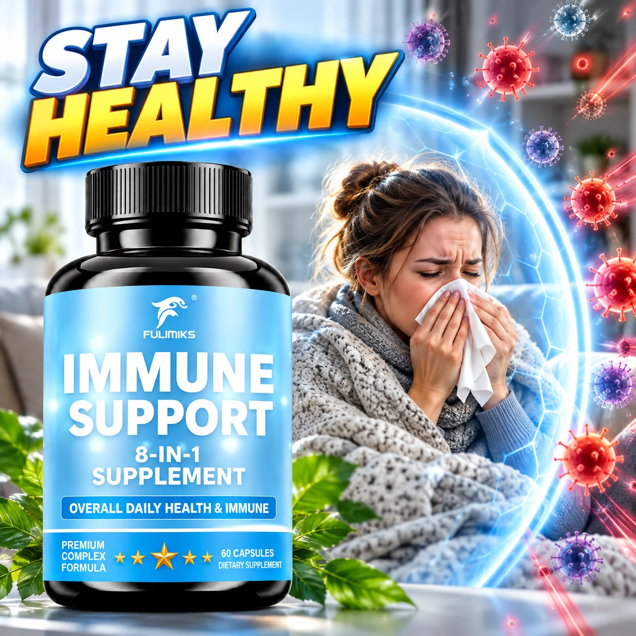 Immune Support Supplement, Support Immune Defense, Antioxidant Protection, Boost Vitality, for Healthy Cell Function