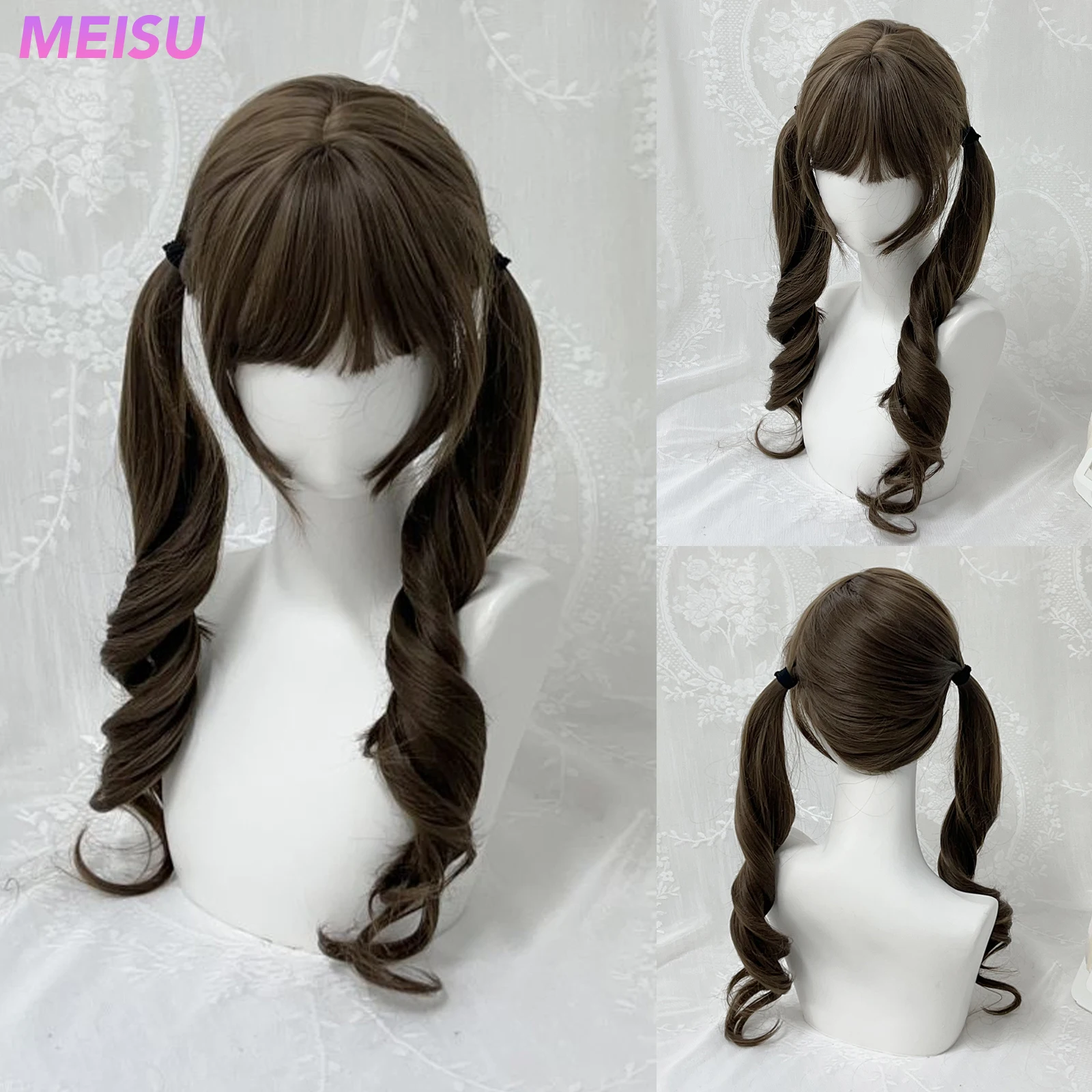 

MEISU 24-дюймовый парик Лолита с 2 хвостиками, синтетическое волокно, многослойные волосы, термостойкие, натуральные, гладкие, для вечеринки, для селфи, для косплея, для женщин