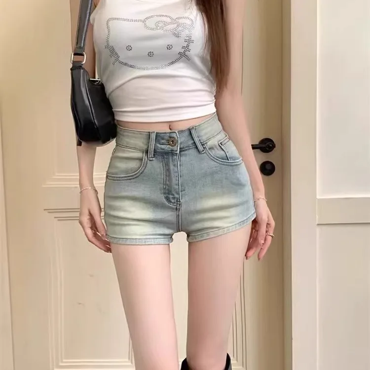 

Джинсовые шорты в американском стиле с высокой талией, рваные, прямого кроя, для повседневной носки, летняя новинка, женская мода