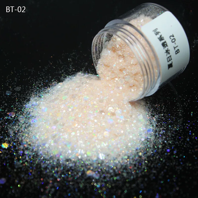 50g/bag Sparkly Iridescent Sequins Nail Glitter Holographic White Hexagon Nail Art Flakes Powder Ice Series Nail Art Decoration