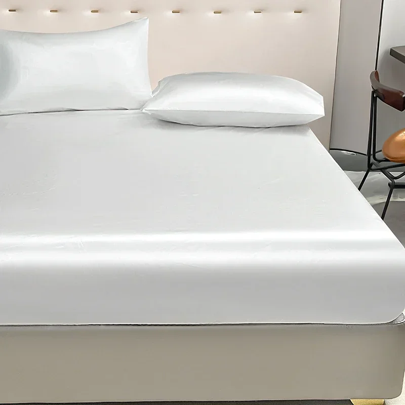 Satin Waterproof Bed Fitted Sheet Mattress Cover- Premium Quality, Easy Clean,Twin/Full/King/Queen,Customizable Size