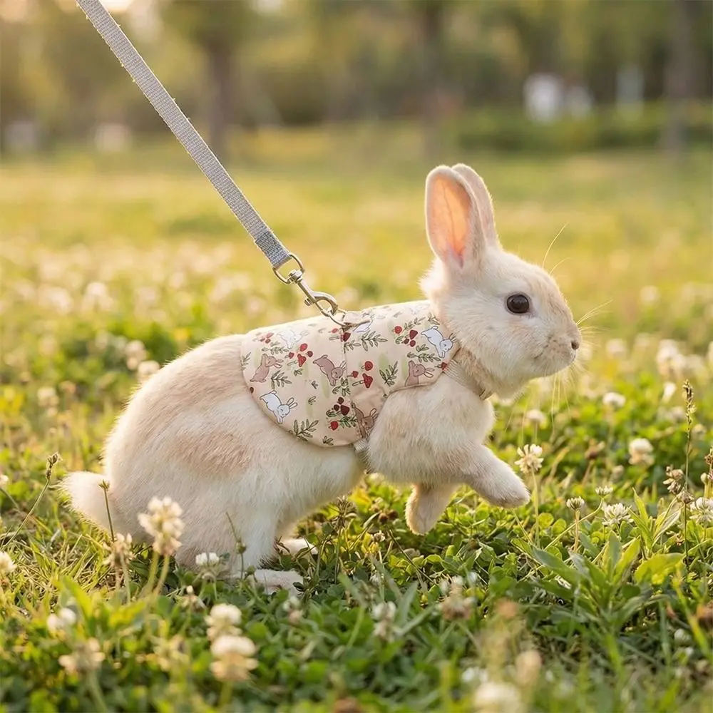 

Flower Pattern Pet Rabbit Harness Breathable Chest Back Guinea Pigs Vest Escape-Proof with Leash Rabbit Leash Set