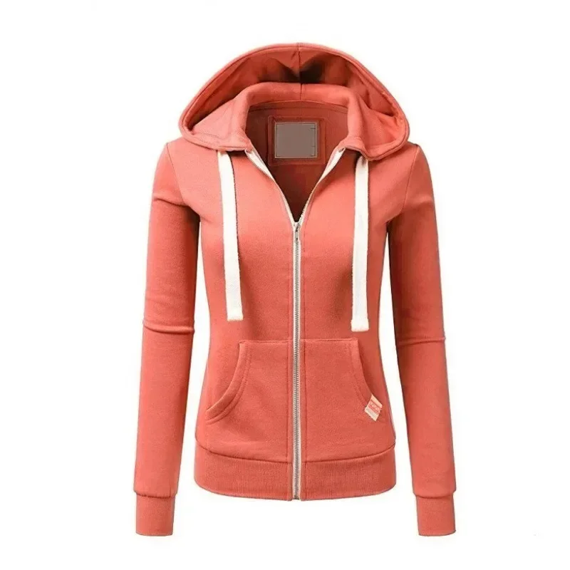 2024 Autumn/Winter New Women's Personalized Fashion Sports Hoodie Long Sleeve Drawstring Pocket Zipper Coat Woolen Sweater Top image 2