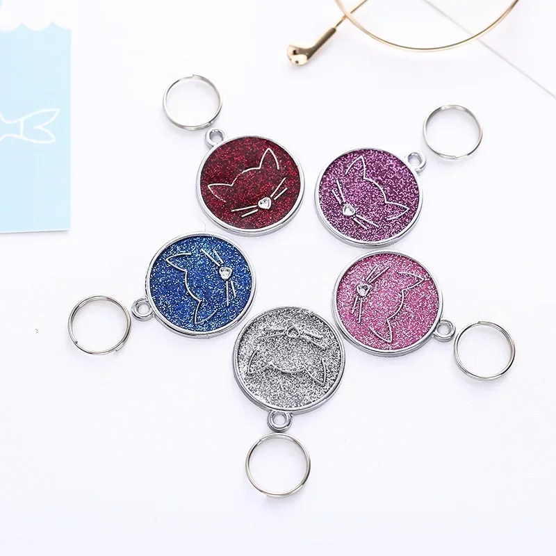 1/3Pcs Random Color Cat Face Glitter Shaped Pet ID Name t Anti-lose Tag Collar Pendant Puppy Kitten Name Tag Pets Decoration