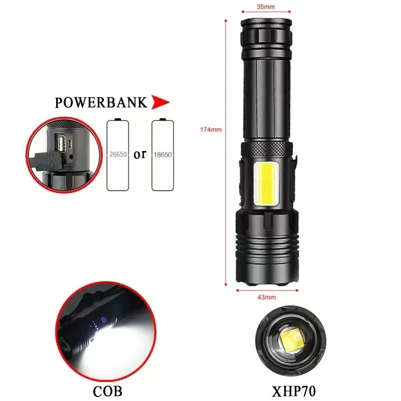 Super XHP120 Powerful Led Flashlight XHP90 High Power Torch Light Rechargeable Tactical Flashlight 18650 Usb Camping Lamp