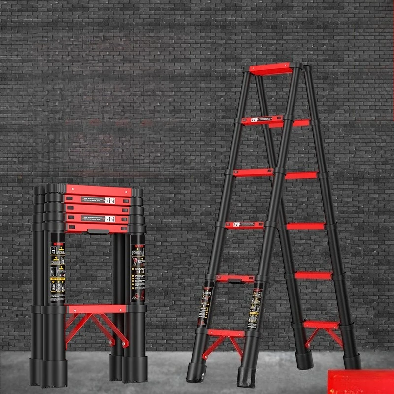 Thickened carbon steel lifting telescopic ladder herringbone folding ladder household multi-functional engineering staircase